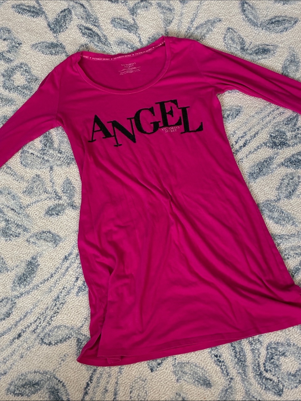 Victoria's Secret Hot Pink ANGEL Long Sleeve Nightshirt